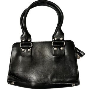 PRUNE Small Argentinian Leather Handbag Purse, black, silver hardware